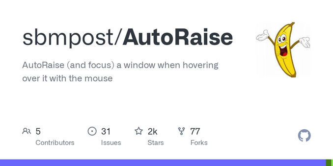 AutoRaise (and focus) a window when hovering over it with the mouse - sbmpost/AutoRaise