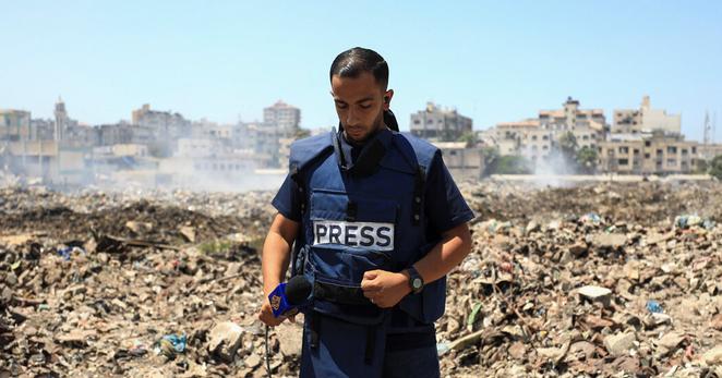 Anas al-Sharif reporting in Gaza City last year.