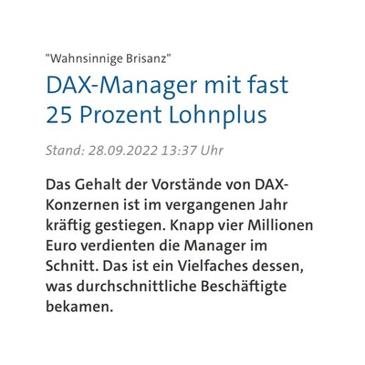 DAX-Manager mit fast 25 Prozent Lohnplus

Das Gehalt der Vorstände von DAX-Konzernen ist im vergangenen Jahr kräftig gestiegen. Knapp vier Millionen Euro verdienten die Manager im Schnitt. Das ist ein Vielfaches dessen, was durchschnittliche Beschäftigte bekamen.