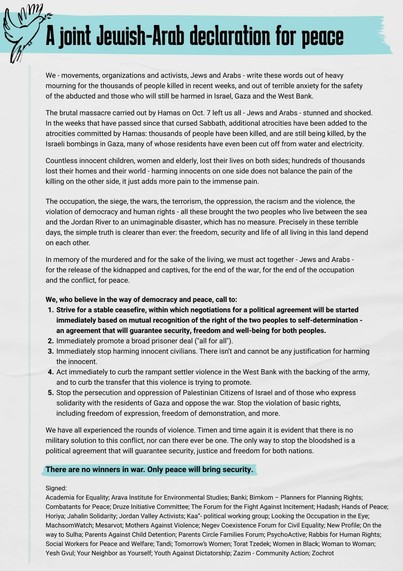 A joint Jewish-Arab declaration for peace