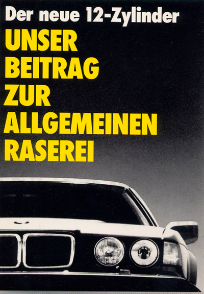 Ausschnitt eines BMW von vorne

Text: Der neue 12-Zylinder

Unser Beitrag zur allgemeinen Raserei