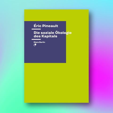 Cover der Neuerscheinung in unserer Reihe Theorie: »Die soziale Ökologie des Kapitals« von Éric Pineault auf einem Hintergrund aus verschiedenfarbigen Farbverläufen