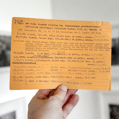 Karteikarte zu Marx-Engels-Werke Band 3 von November 1962, der relevante Text wird im Thread wörtlich zitiert.